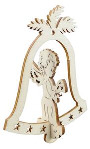 AMADEA Dřevěná ozdoba 3D zvonek - anděl zpívající 9 cm