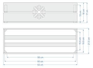 AMADEA Dřevěný vánoční truhlík s vločkou tmavý, uvnitř s černou fólií, 62x21,5x17cm, český výrobek