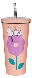 PEANUTS Kelímek nerezový s brčkem 500 ml - oranžová