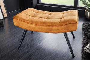 Designová čalouněná podnožka Scandinavia se sametovým prošívaným potahem v hořčicové žluté barvě 61 cm
