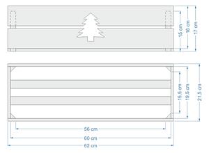 AMADEA Dřevěný vánoční truhlík se stromečkem tmavý, uvnitř s černou fólií, 62x21,5x17cm, český výrobek