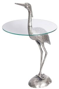 Designový kulatý příruční stolek Ardea se skulpturální podstavou ve tvaru volavky ve stříbrné barvě 88 cm