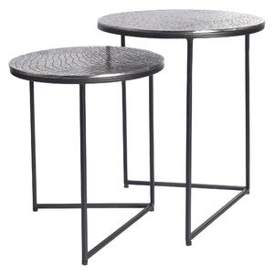 Designový set kulatých příručních stolků Gustave s ručním zdobením se vzorem krokodýlí kůže starožitná stříbrná 49 cm