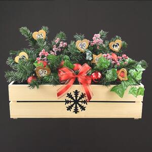 AMADEA Dřevěný vánoční truhlík s vločkou přírodní, uvnitř s černou fólií, 62x21,5x17cm, český výrobek