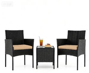 Komfortní zahradní nábytek, set balkonového nábytku z ratanu s odnímatelnými poltái, lounge set se 2 kesly a stolem, posezení pro zahradu, terasu, balkon nebo dvorek (hndá barva)