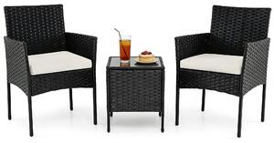 Komfortní zahradní nábytek, set balkonového nábytku z ratanu s odnímatelnými poltái, lounge set se 2 kesly a stolem, posezení pro zahradu, terasu, balkon nebo dvorek (béová barva)