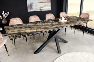 Rozkládací obdélníkový jídelní stůl Ceramia s vrchní deskou s mramorovým designem a překříženýma nohama černá hnědá 180 cm