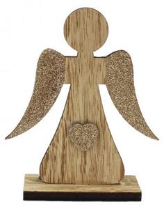 Dřevěný anděl na podstavci, glitry, rozměr 13 x 4 x 15.8 cm, hnědý