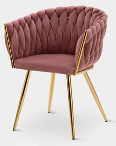 Růžová velurová židle na zlatých nohách LIANA