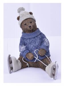 Dekorační figurka sedící medvěd s bruslemi, rozměr 13 x 11 x 15.5 cm, hnědo - modrá