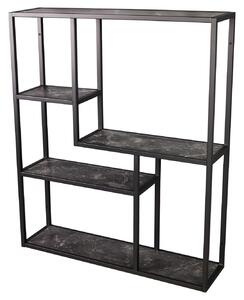 Industriální nástěnný regál Industria Marble v antracitové černé barvě s policemi s mramorovým designem 75 cm