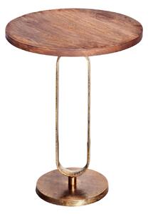 Art deco kulatý měděný příruční stolek Zendy s dřevěnou deskou v glamour nádechu 60 cm