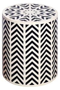 Designový kulatý bílo černý příruční stolek Bone Inlay s geometrickým vzorováním s intarzi z kosti 46 cm