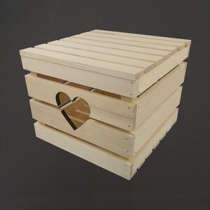 AMADEA Dřevěná dárková bedýnka se srdíčkem s víkem, masivní smrkové dřevo, 27x27x22 cm (délka/šířka/výška)