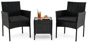 Komfortní zahradní nábytek, set balkonového nábytku z ratanu s odnímatelnými poltái, lounge set se 2 kesly a stolem, posezení pro zahradu, terasu, balkon nebo dvorek (erná barva)