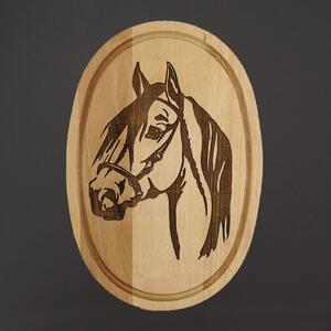 AMADEA Dřevěné servírovací prkénko - podnos oválné kůň, masivní dřevo, 30 cm