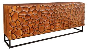 Designový masivní čtyřdveřový příborník Timanfaya s mozaikovým zdobením z mangového dřeva v medové hnědé barvě 177 cm