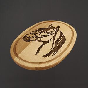 AMADEA Dřevěné servírovací prkénko - podnos oválné kůň, masivní dřevo, 30 cm