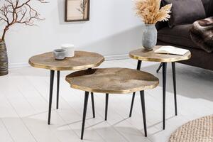 Designová art deco sada tří konferenčních stolků Fabiosa se vzorem letokruhů ve zlaté a černé barvě 49 cm