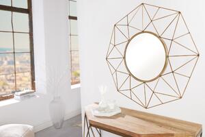 Designové kulaté art deco zrcadlo Xoia s kovovým rámem s diamantovým designem v matné zlaté barvě 80 cm
