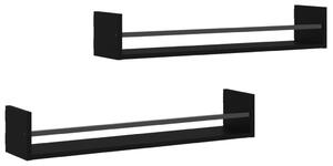 Nástěnné police s tyčemi 2 ks černé 80 x 16 x 14 cm