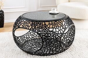 Moderní designový černý kulatý konferenční stolek Hoja s kulatou kovovou podstavou s úložným prostorem 40 cm
