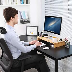 Kesper Dřevěný ergonomický stojan na monitor, organizér pracovního stolu BÍLÝ