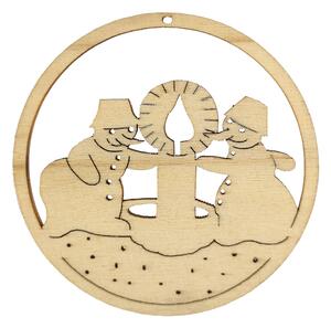 AMADEA Dřevěná ozdoba kolečko sněhuláci se svíčkou, 8 cm
