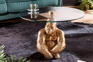 Designový glamour kulatý konferenční stolek Wilde s originální zlatou podstavou ve tvaru sedící gorily 60 cm