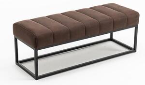 Industriální retro lavice Taxil s hnědým čalouněním s designem vintage kůže a černou podstavou 100 cm