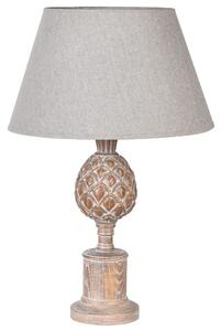 Vintage stolní lampa Pemi s šedým kuželovým stínítkem a dřevěnou vyřezávanou nohou ve venkovském nádechu 60 cm