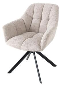 Designová čalouněná jídelní otočná bouclé židle Mariposa v béžové barvě s kovovými černými nožičkami 83 cm
