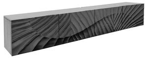 Designový čtyřdveřový etno černý tv stolek Cumbria s reliéfním vyřezáváním z masivního mangového dřeva 200 cm