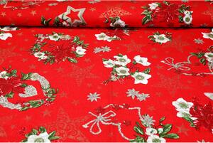 Dekorační látka bavlna Vánoční růže červená, š. 140 cm
