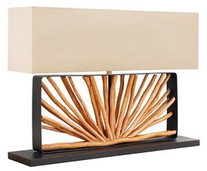 Moderní designová stolní lampa Adduro s černou kovovou podstavou s naturálním dřevěným prvkem a béžovým stínítkem 60 cm