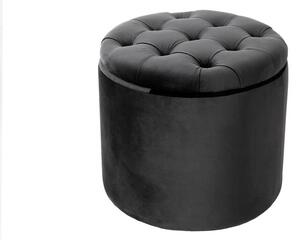 Designová tmavá šedá taburetka Modern Barock kulatého tvaru v glamour stylu se sametovým potahem s úložným prostorem 50cm