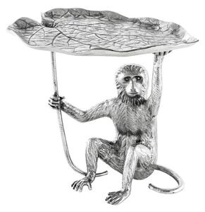 Stylový art deco stříbrný příruční stolek Monkey z kovu se zvířecími motivy v podobě dopisu a opice 55 cm