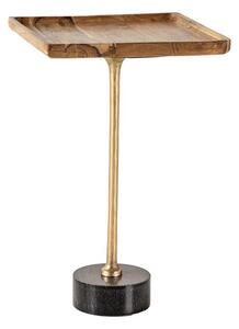 Stylový art deco čtvercový příruční stolek Akina z masivního hnědého dřeva a černého mramoru 55 cm