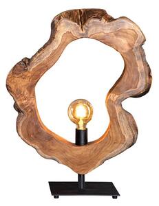Designová masivní stolní lampa Faustion s naturálním dřevěným prvkem v hnědé barvě a černou kovovou konstrukcí 55 cm