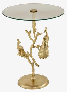 Stylový art deco kovový příruční stolek Tierra Glam s kulatou skleněnou deskou a nohou v podobě zlatých pávů 60 cm