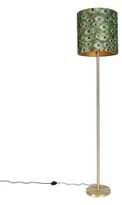 Stojací lampa mosazná s pávím odstínem 40 cm - Simplo