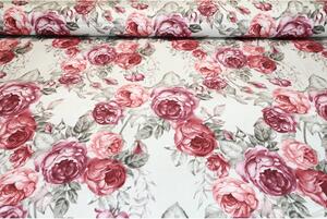 Bavlněná látka Flanel Růže růžové, š. 145 cm