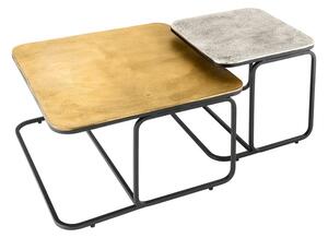 Stylový set čtvercový industriální konferenčních stolků Abim ve stříbrné a zlaté barvě s vintage nádechem 60 cm