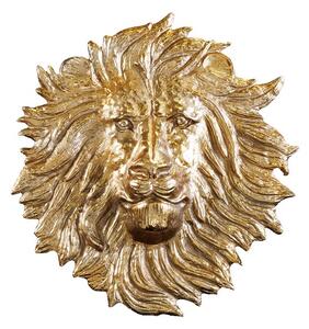 Stylová art deco nástěnná dekorace Lion z kovu ve zlaté barvě v podobě lva 34 cm
