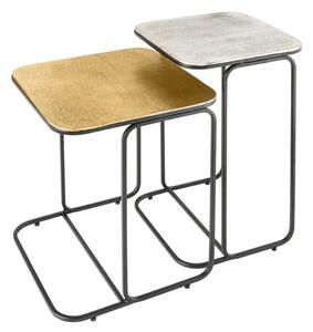 Stylový set čtvercových konferenčních stolků Ambi ve zlaté a stříbrné barvě z kovu s černým kovovým rámem 48 cm