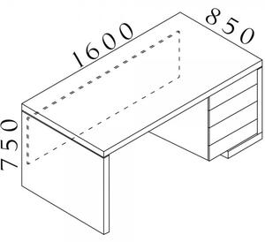 Stůl Lineart 160 x 85 cm + pravý kontejner