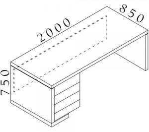 Stůl Lineart 200 x 85 cm + levý kontejner