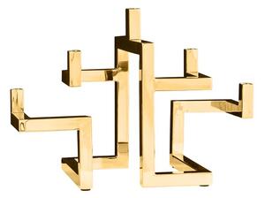 Designový glamour geometrický kovový zlatý svícen Flames s pěti držáky na svíčky 51 cm
