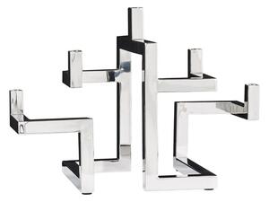 Designový glamour kovový stříbrný svícen Flames s pěti držáky na svíčky 51 cm