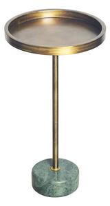 Designový art deco kulatý kovový příruční stolek Akina ve zlaté barvě s mramorovou zelenou podstavou 56 cm